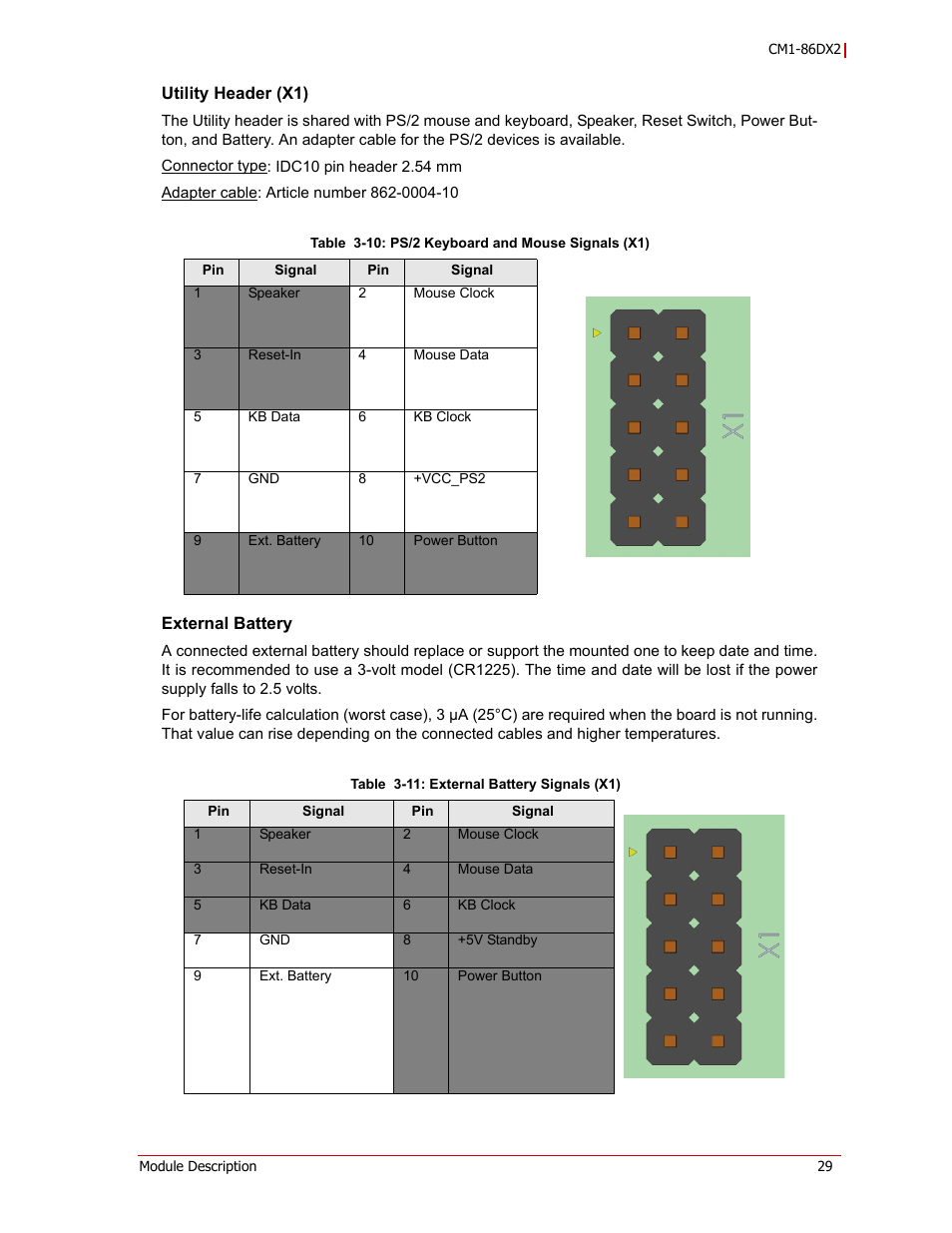 Utility header (x1) external battery | ADLINK CM1-86DX2 User Manual | Page 35 / 78
