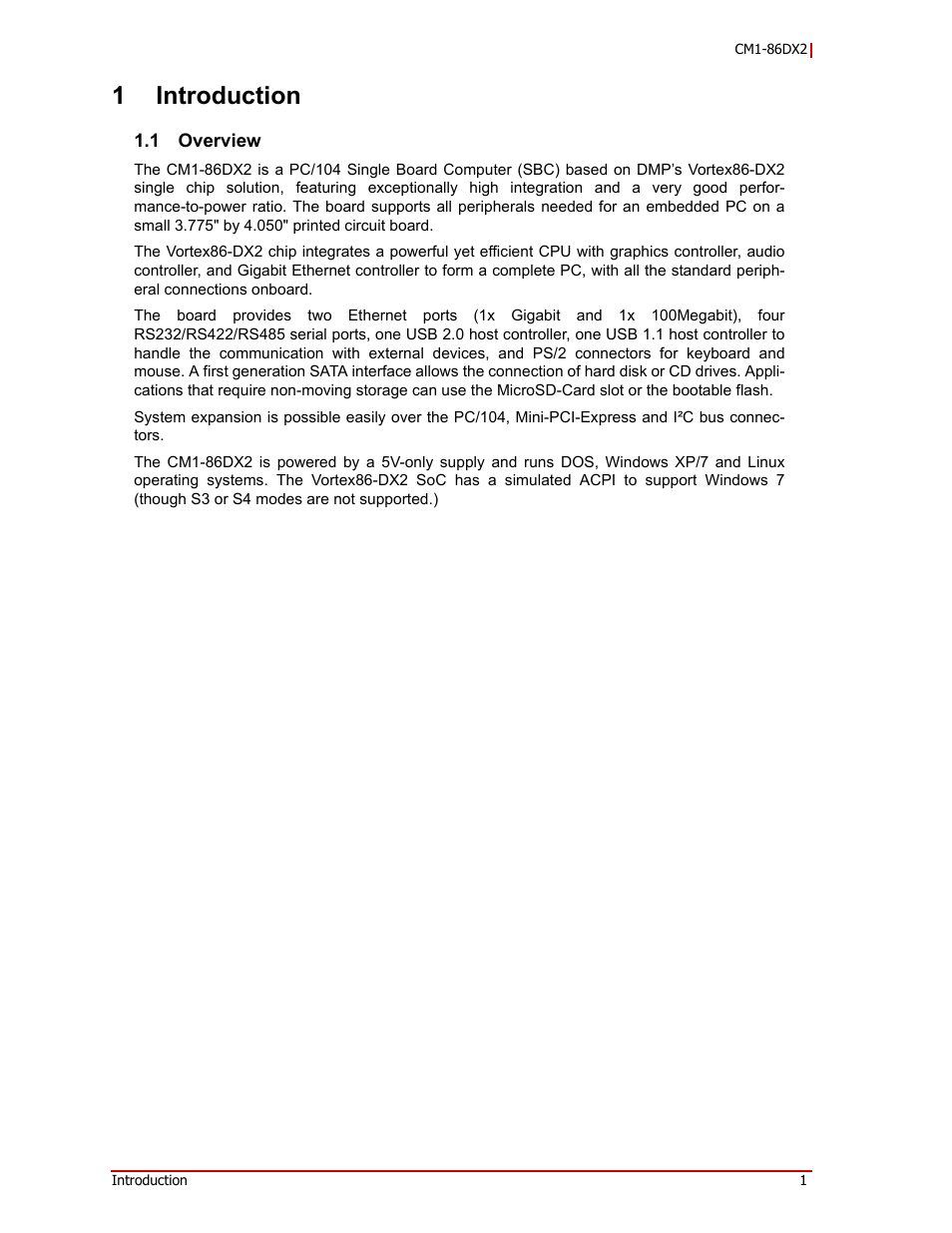 1 introduction, Overview, 1introduction | ADLINK CM1-86DX2 User Manual | Page 7 / 78