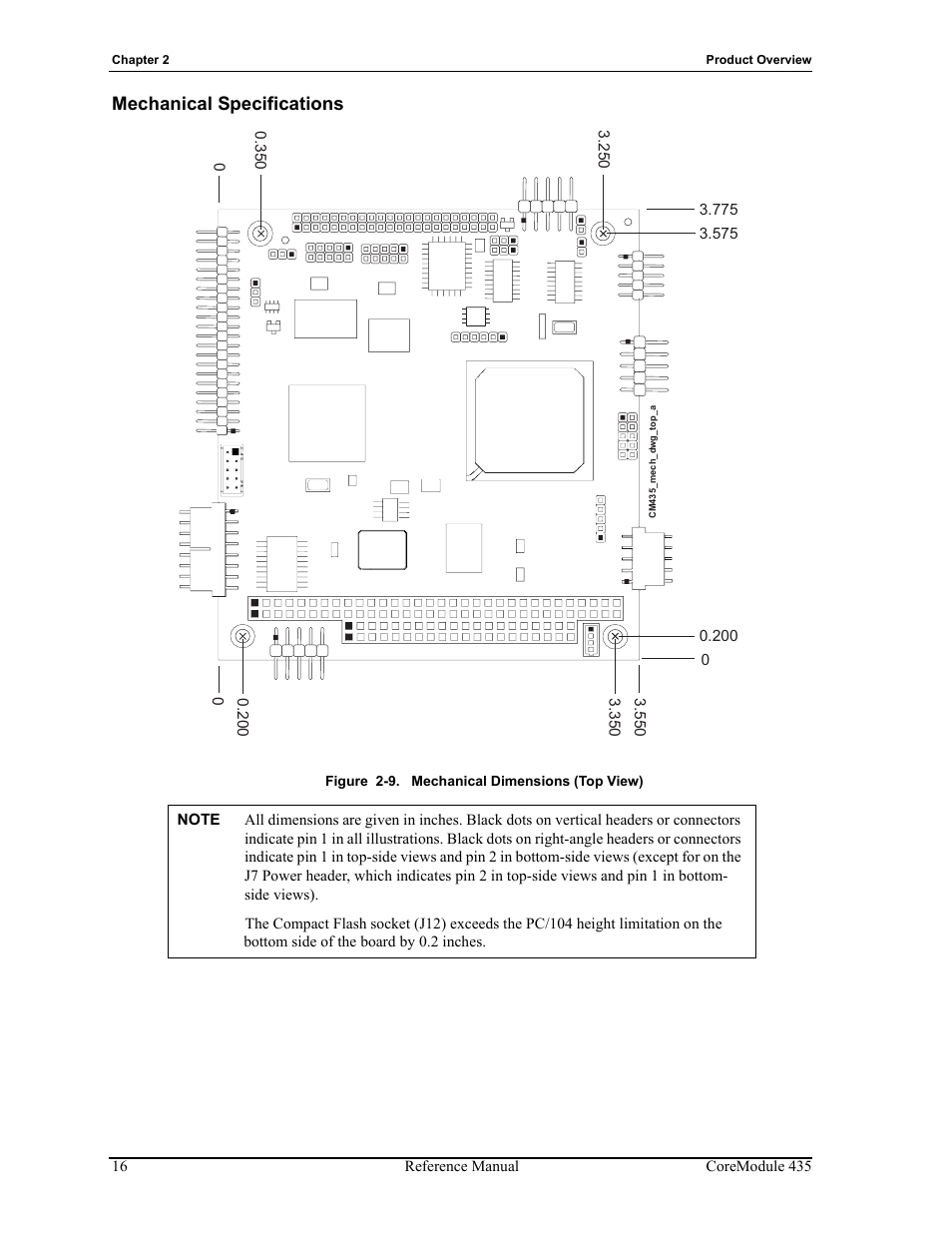 Mechanical specifications, Figure 2-9, Mechanical dimensions (top view) | ADLINK CoreModule 435 User Manual | Page 22 / 58