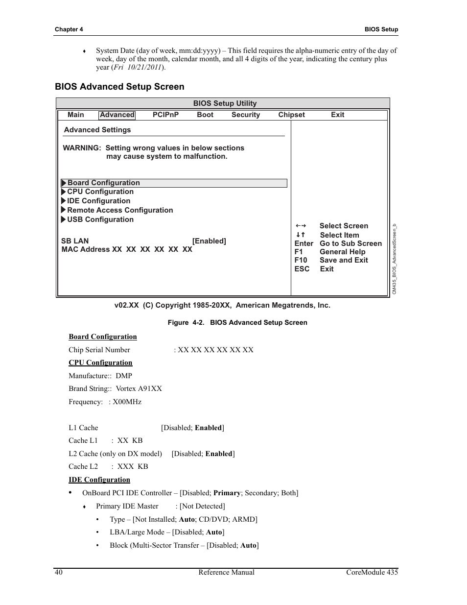 Bios advanced setup screen, Figure 4-2 | ADLINK CoreModule 435 User Manual | Page 46 / 58