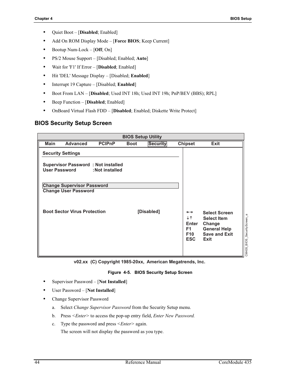 Bios security setup screen, Figure 4-5 | ADLINK CoreModule 435 User Manual | Page 50 / 58