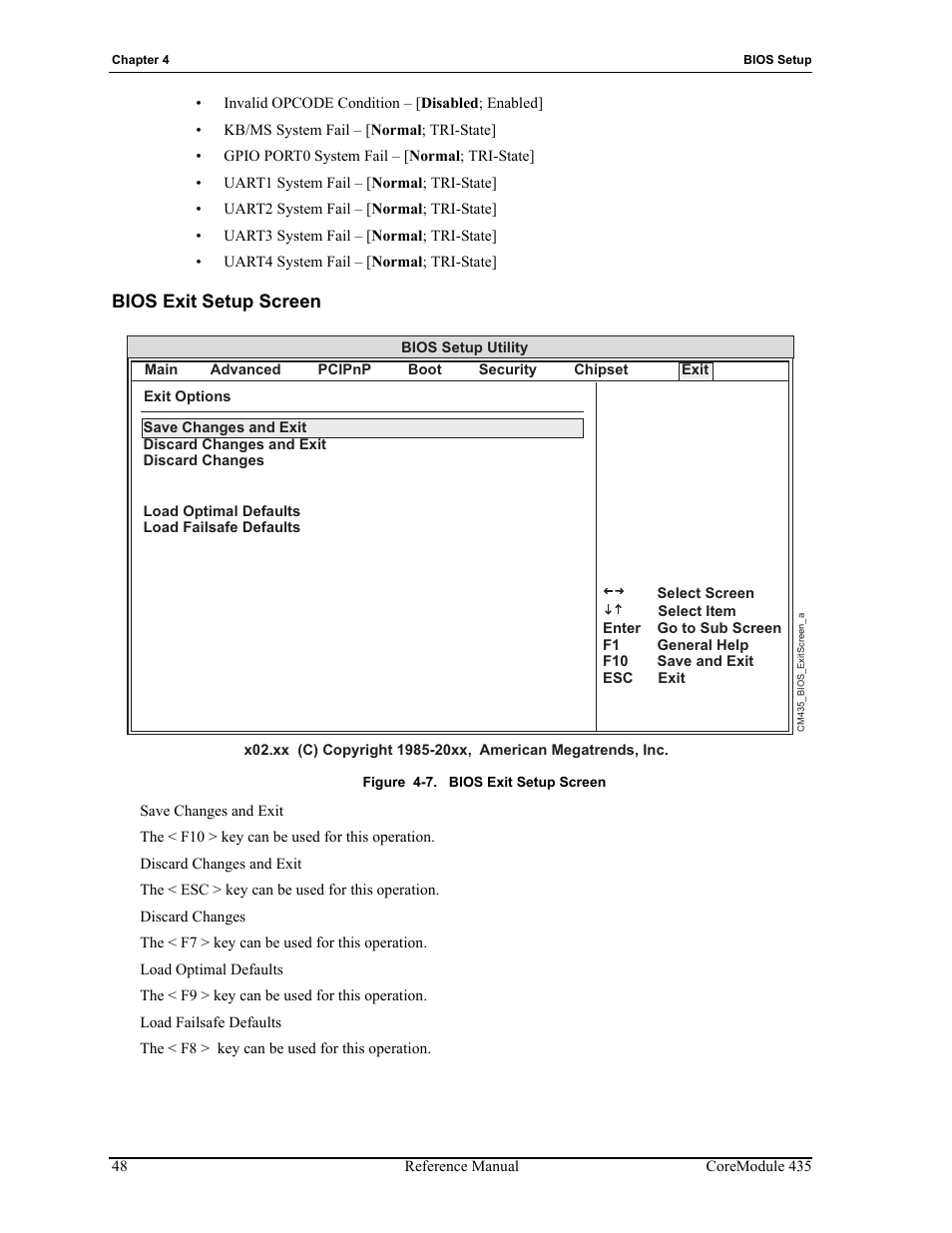 Bios exit setup screen, Figure 4-7 | ADLINK CoreModule 435 User Manual | Page 54 / 58