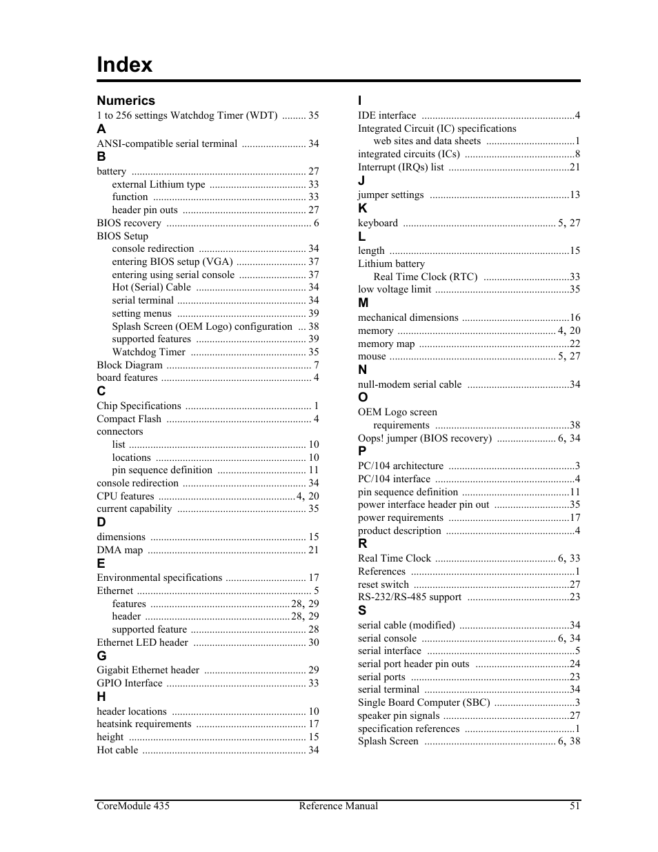 Index | ADLINK CoreModule 435 User Manual | Page 57 / 58
