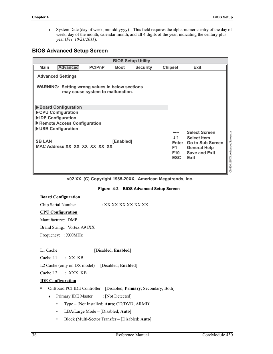 Bios advanced setup screen, Figure 4-2 | ADLINK CoreModule 430 User Manual | Page 42 / 56