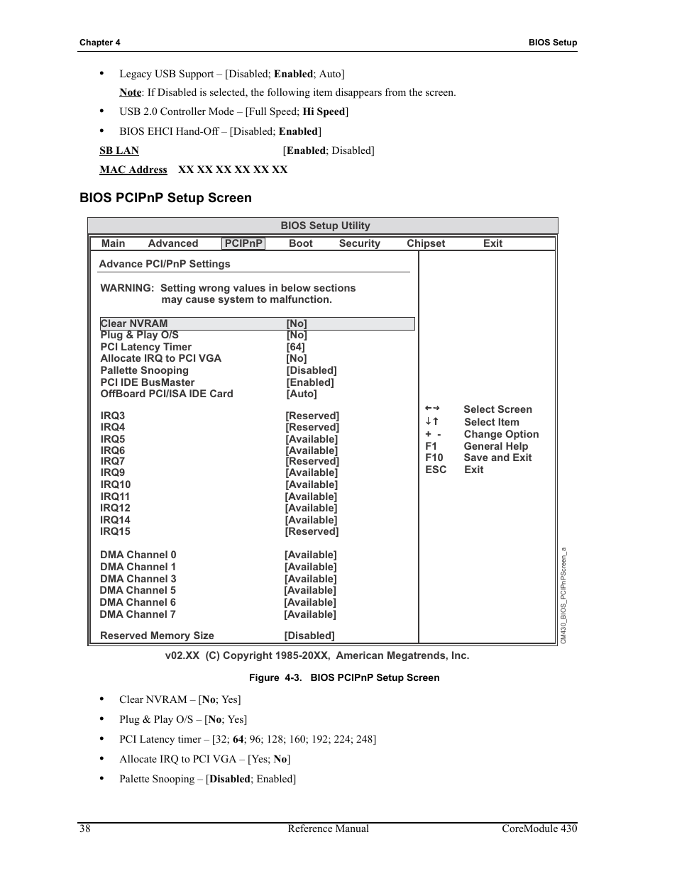 Bios pcipnp setup screen, Figure 4-3 | ADLINK CoreModule 430 User Manual | Page 44 / 56