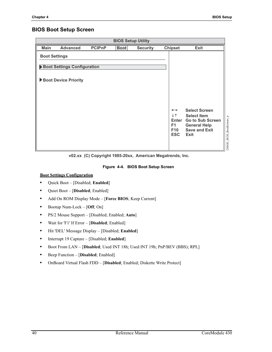 Bios boot setup screen, Figure 4-4 | ADLINK CoreModule 430 User Manual | Page 46 / 56
