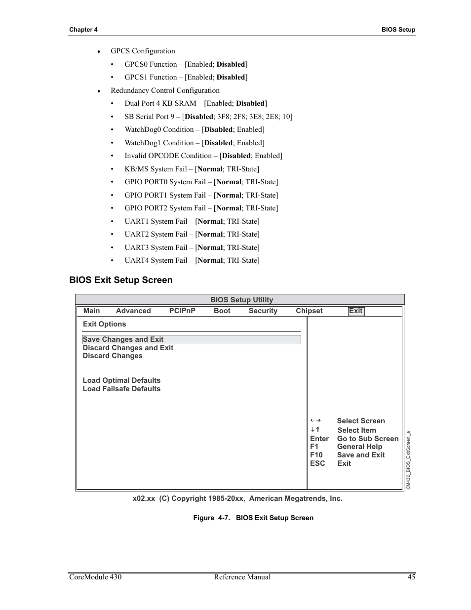Bios exit setup screen, Figure 4-7 | ADLINK CoreModule 430 User Manual | Page 51 / 56