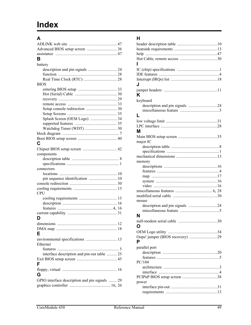 Index | ADLINK CoreModule 430 User Manual | Page 55 / 56