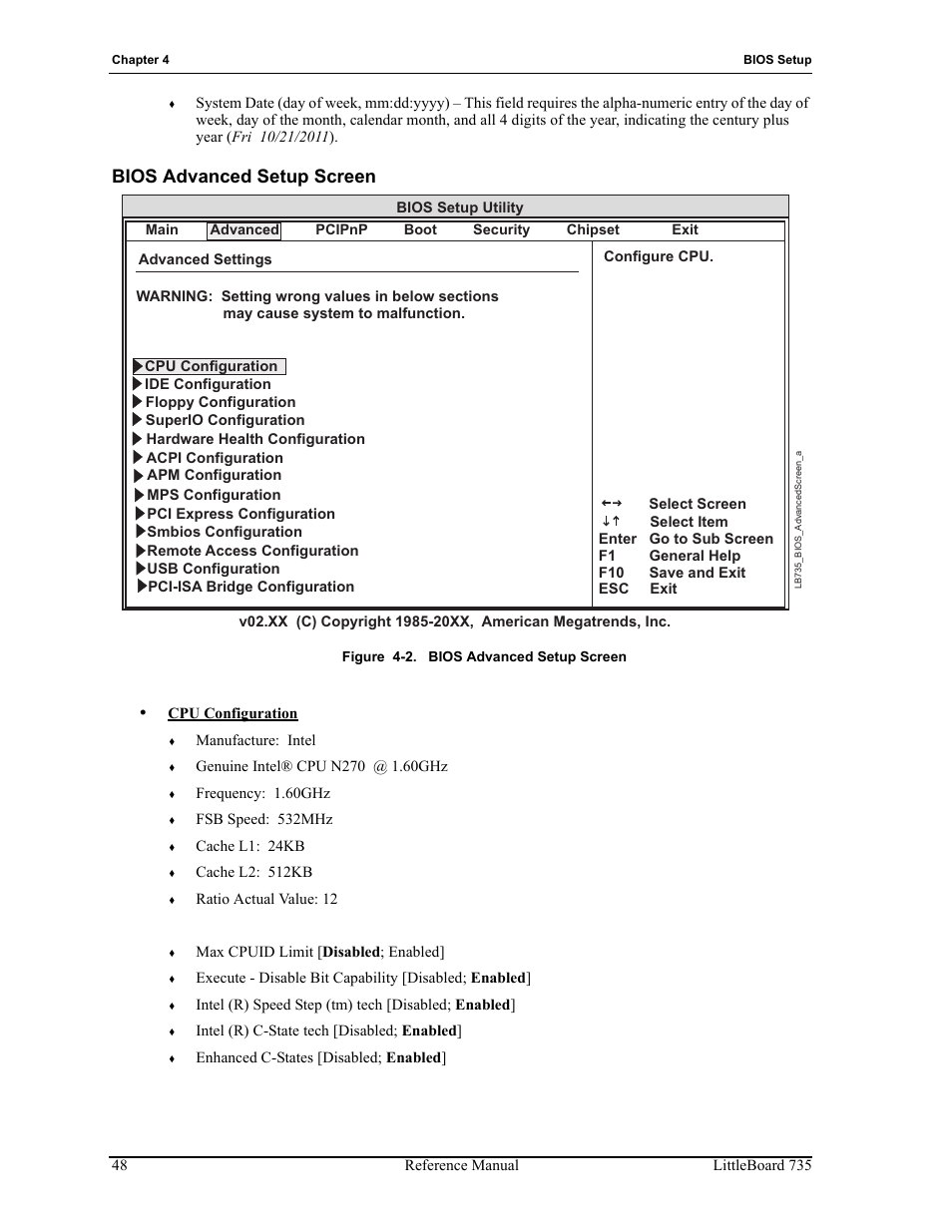 Bios advanced setup screen, Figure 4-2 | ADLINK LittleBoard 735 User Manual | Page 54 / 72