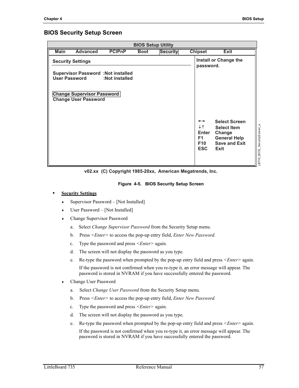 Bios security setup screen, Figure 4-5 | ADLINK LittleBoard 735 User Manual | Page 63 / 72