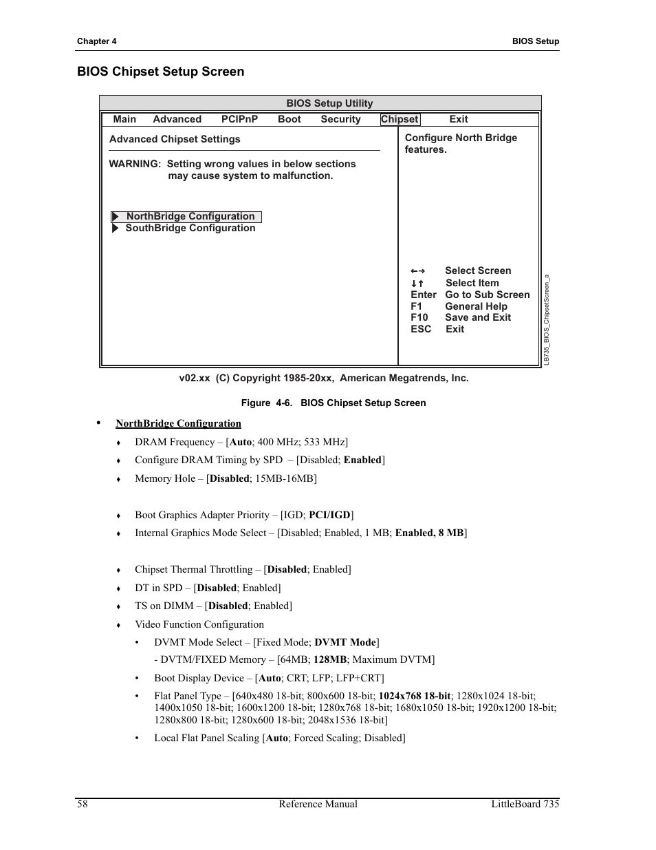 Bios chipset setup screen, Figure 4-6 | ADLINK LittleBoard 735 User Manual | Page 64 / 72