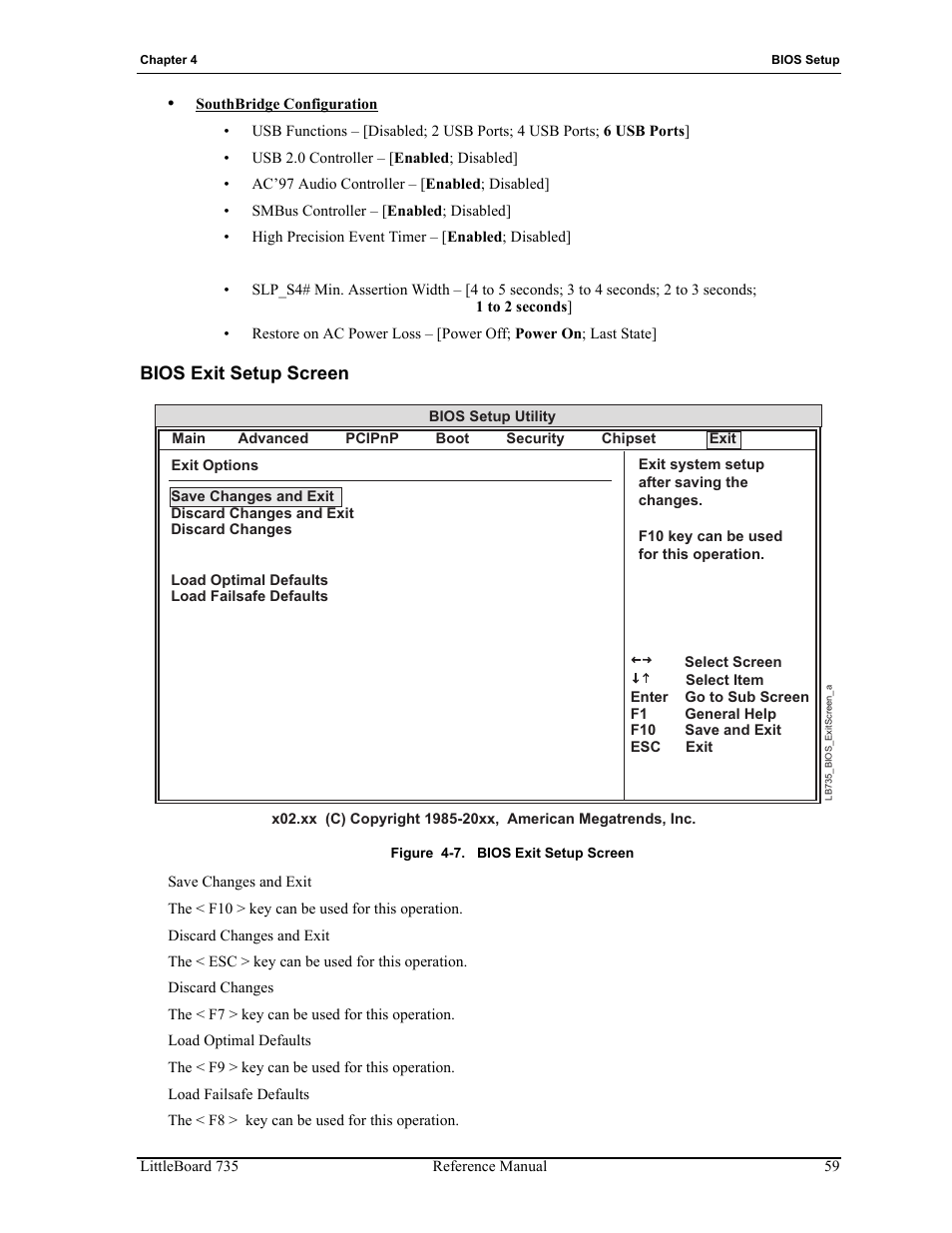 Bios exit setup screen, Figure 4-7 | ADLINK LittleBoard 735 User Manual | Page 65 / 72