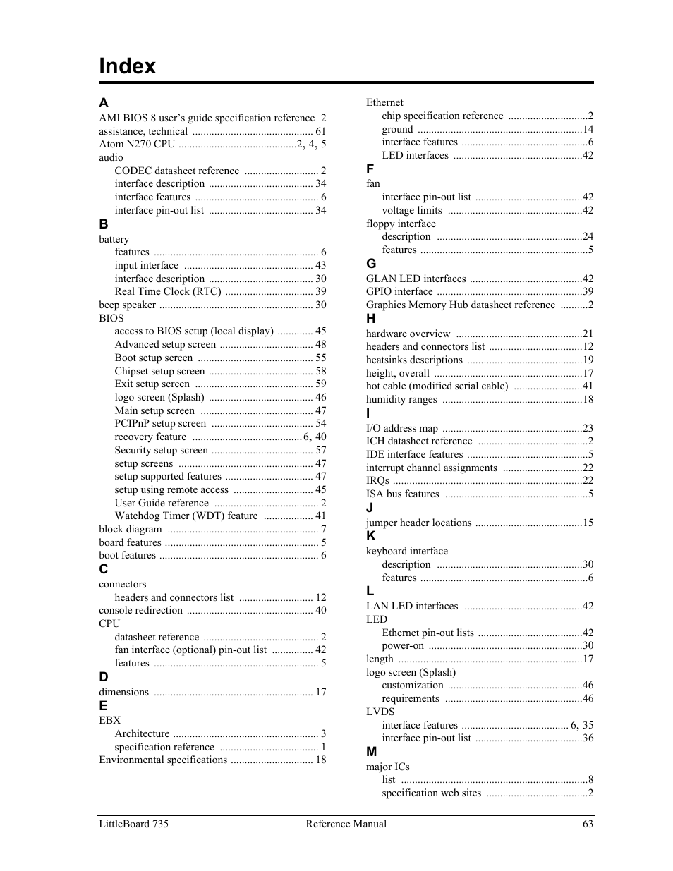 Index | ADLINK LittleBoard 735 User Manual | Page 69 / 72