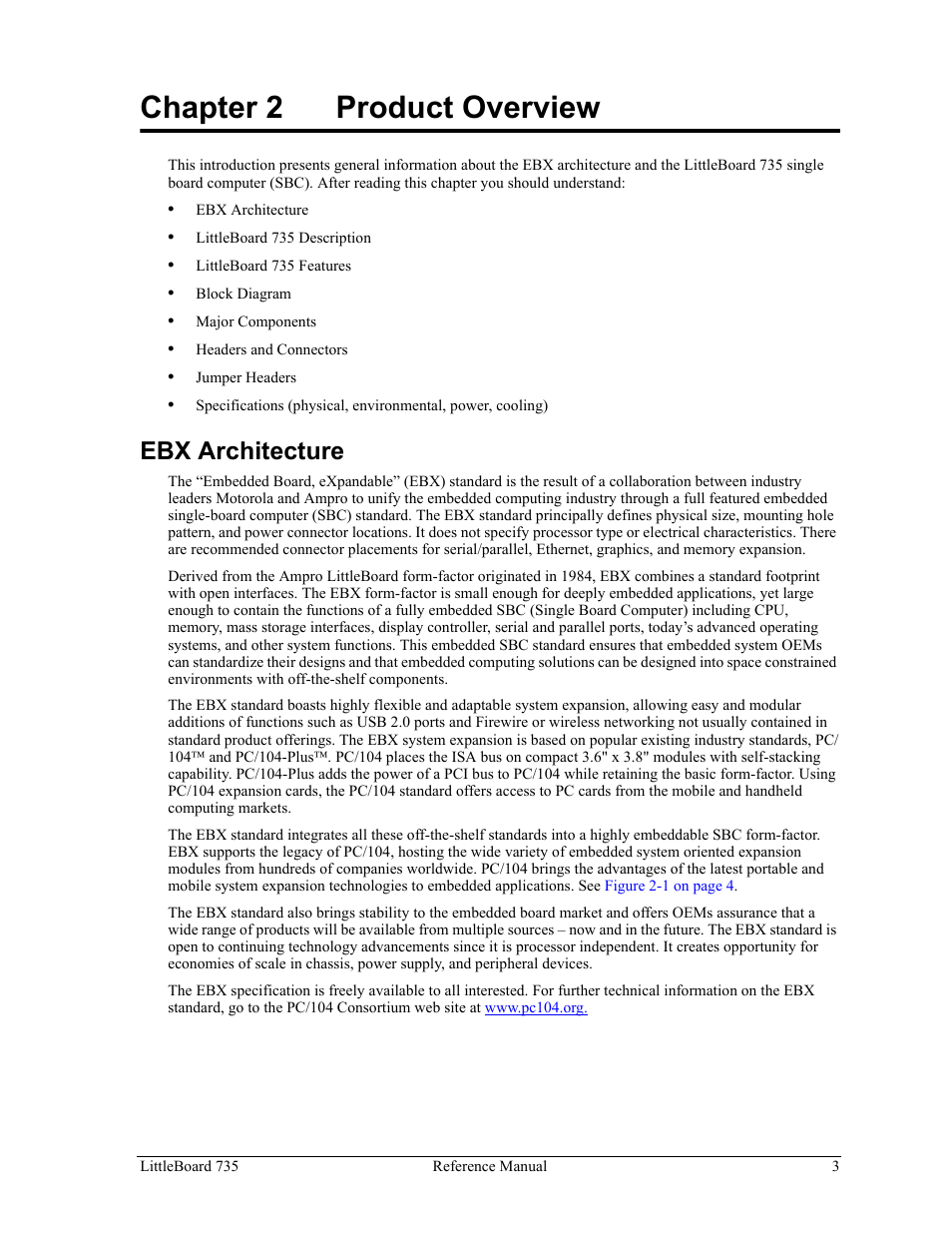 Chapter 2, Product overview, Ebx architecture | Chapter 2 product overview | ADLINK LittleBoard 735 User Manual | Page 9 / 72