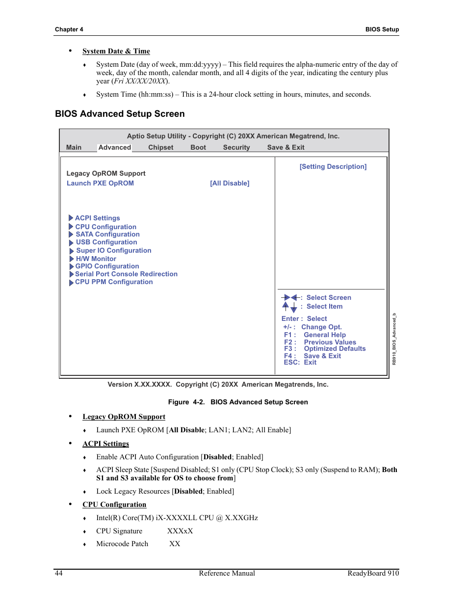 Bios advanced setup screen, Figure 4-2 | ADLINK ReadyBoard 910 User Manual | Page 50 / 68