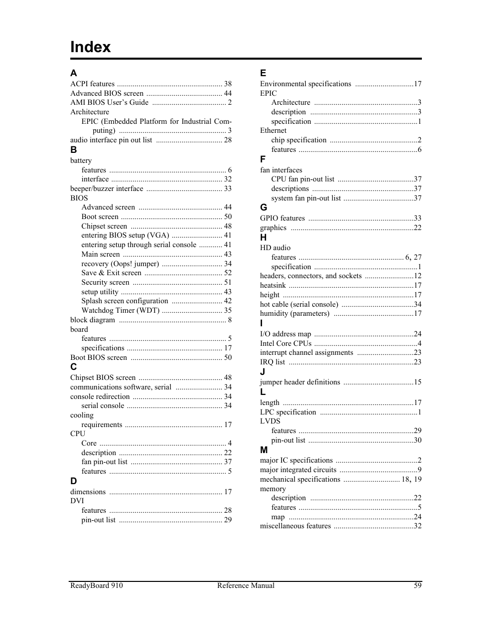Index | ADLINK ReadyBoard 910 User Manual | Page 65 / 68