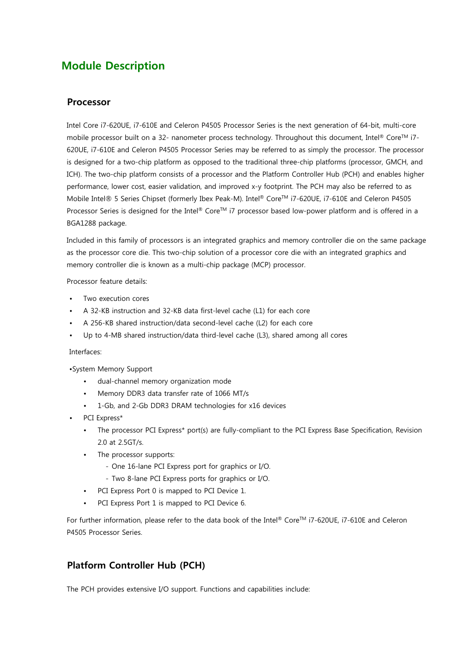 3module description, 1 processor, 2 platform controller hub (pch) | ADLINK Hurricane-QM57 User Manual | Page 21 / 84