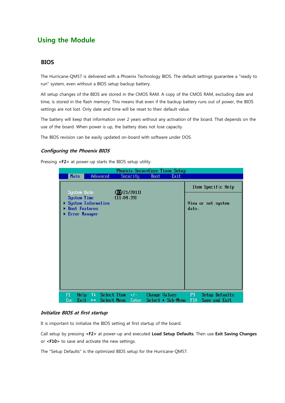 4using the module, 1 bios | ADLINK Hurricane-QM57 User Manual | Page 52 / 84