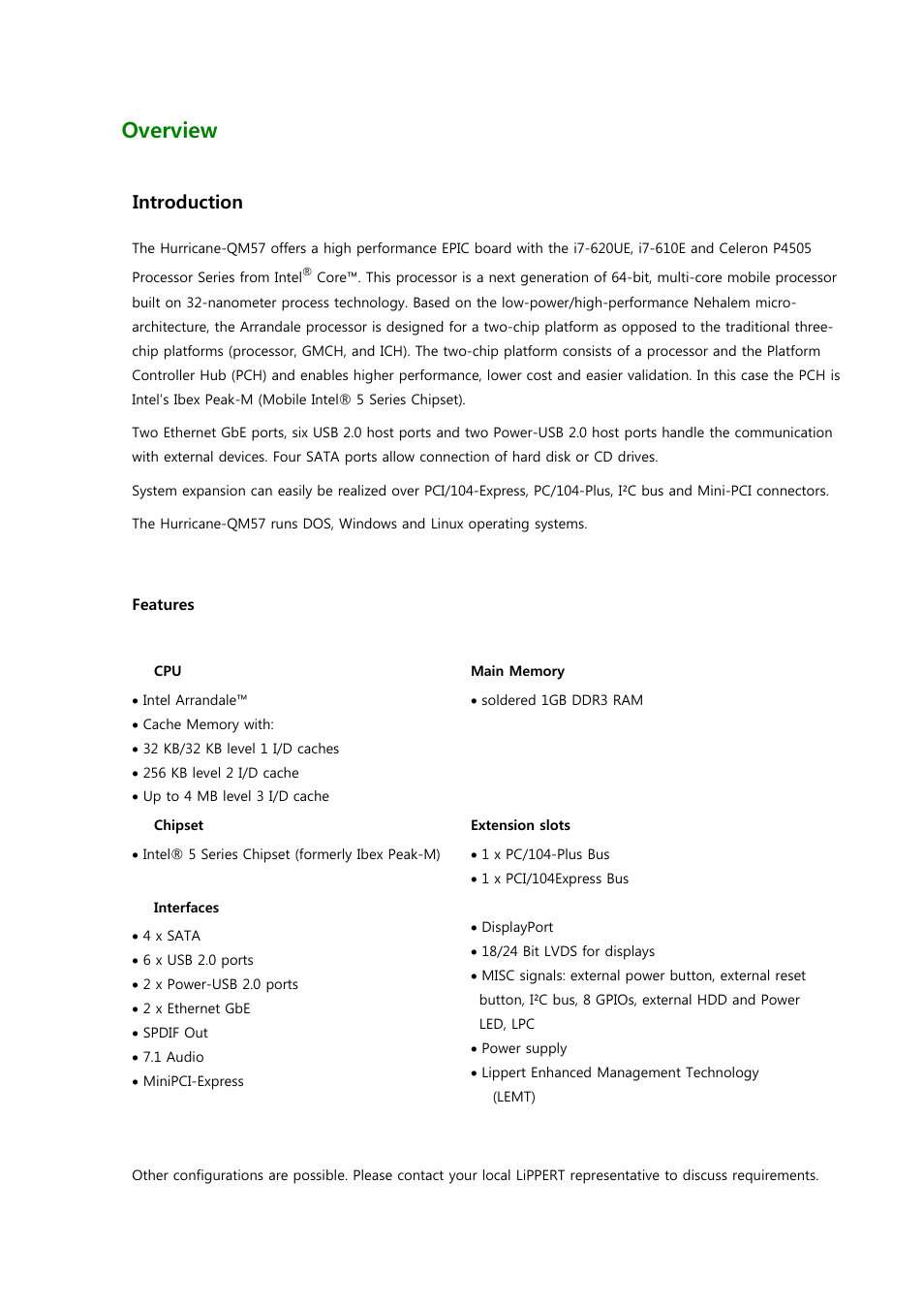 1overview, 1 introduction | ADLINK Hurricane-QM57 User Manual | Page 7 / 84