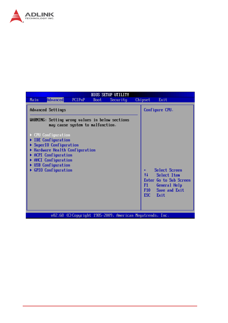 3 advanced bios setup, Cpu configuration, Advanced bios setup | ADLINK ReadyBoard 740 User Manual | Page 36 / 68