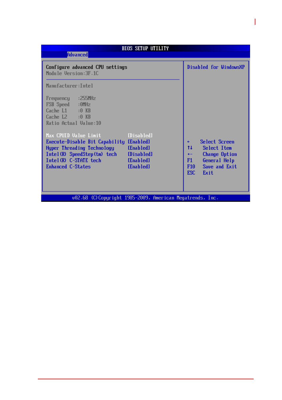 Max cpuid value limit, Execute-disable bit capability | ADLINK ReadyBoard 740 User Manual | Page 37 / 68