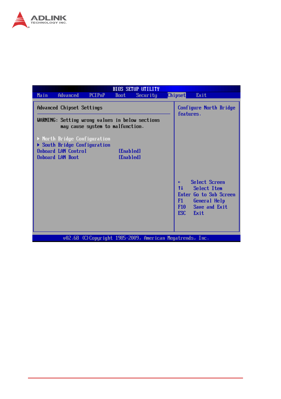 7 chipset setup, Onboard lan control, Onboard lan boot | Chipset setup | ADLINK ReadyBoard 740 User Manual | Page 56 / 68