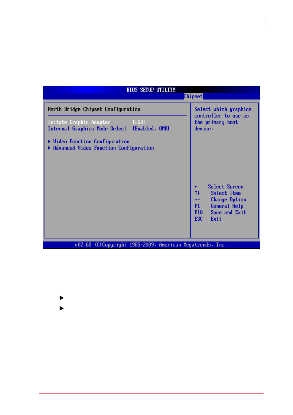 Northbridge configuration, Initial graphics adapter, Igd graphics mode select | ADLINK ReadyBoard 740 User Manual | Page 57 / 68