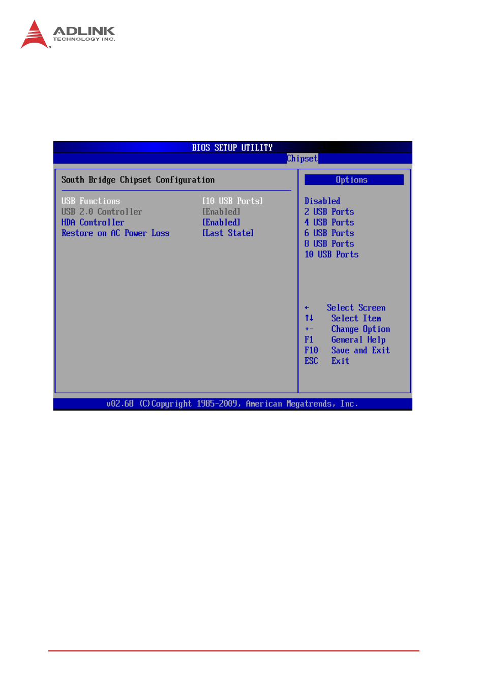 South bridge configuration, Usb functions, Usb 2.0 controller | Hda controller | ADLINK ReadyBoard 740 User Manual | Page 60 / 68