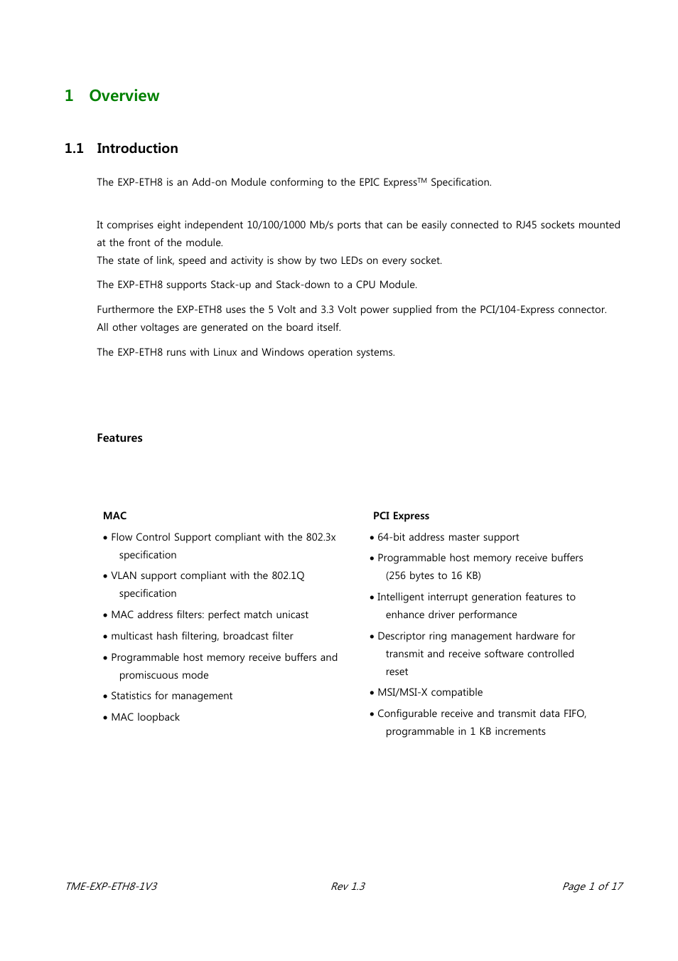 1 overview, 1 introduction | ADLINK EXP-ETH8 User Manual | Page 5 / 25
