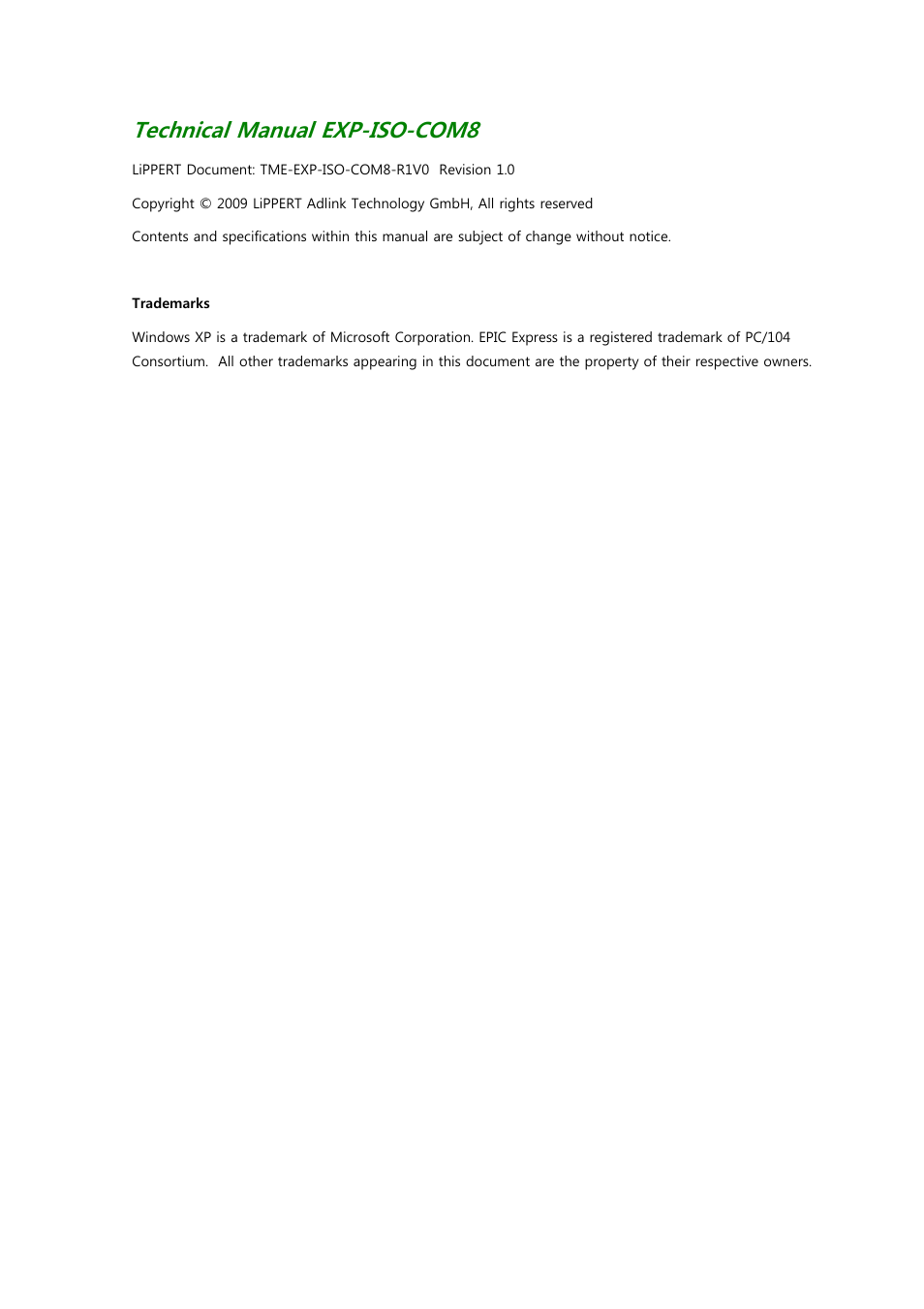 Technical manual exp-iso-com8 | ADLINK EXP-ISO-COM8 User Manual | Page 2 / 33
