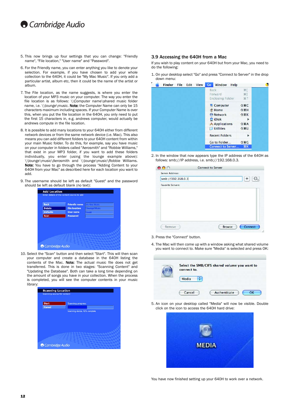 9 accessing the 640h from a mac | Cambridge Audio 640H User Manual | Page 12 / 15