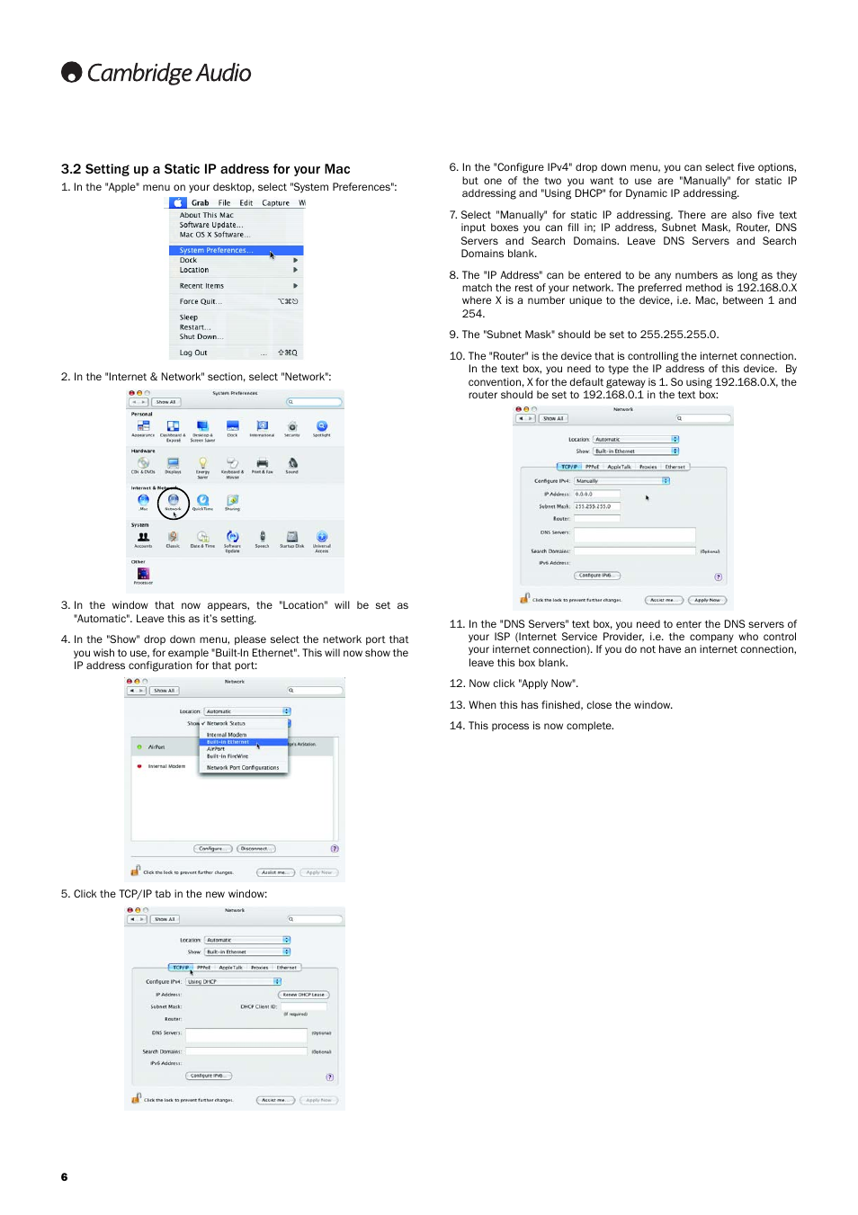 2 setting up a static ip address for your mac | Cambridge Audio 640H User Manual | Page 5 / 15