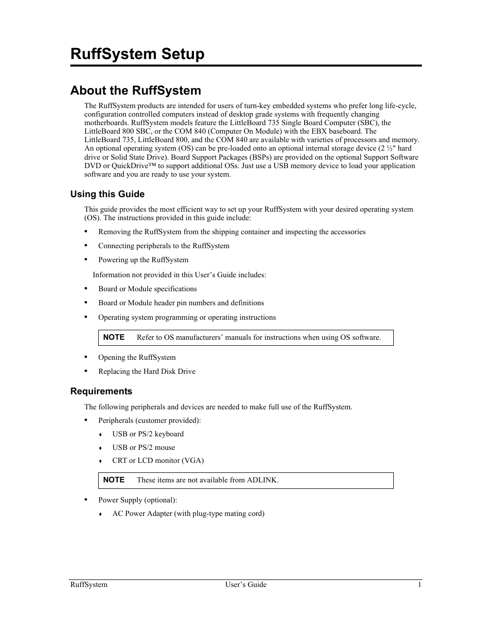 Ruffsystem setup, About the ruffsystem, Using this guide requirements | ADLINK RuffSystem 735 User Manual | Page 5 / 20