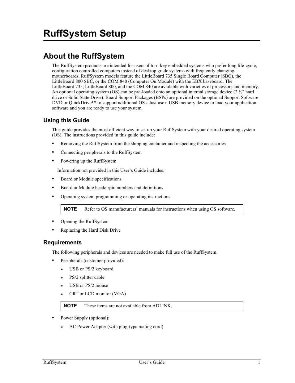 Ruffsystem setup, About the ruffsystem, Using this guide requirements | ADLINK RuffSystem 800 User Manual | Page 5 / 20