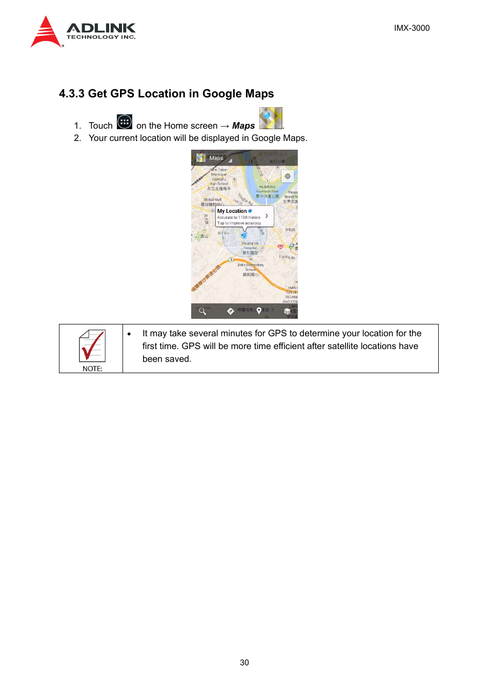 3 get gps location in google maps | ADLINK IMX-3000 User Manual | Page 30 / 57