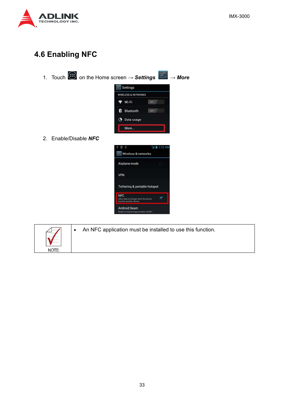 6 enabling nfc | ADLINK IMX-3000 User Manual | Page 33 / 57