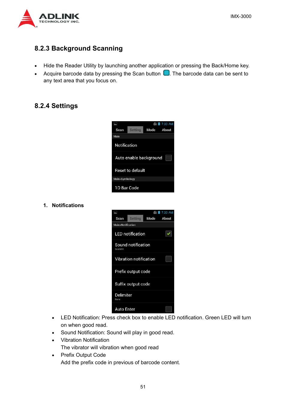 3 background scanning, 4 settings | ADLINK IMX-3000 User Manual | Page 51 / 57