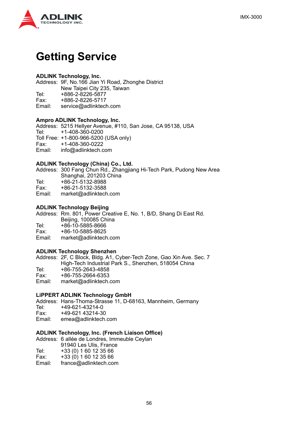 Getting service | ADLINK IMX-3000 User Manual | Page 56 / 57