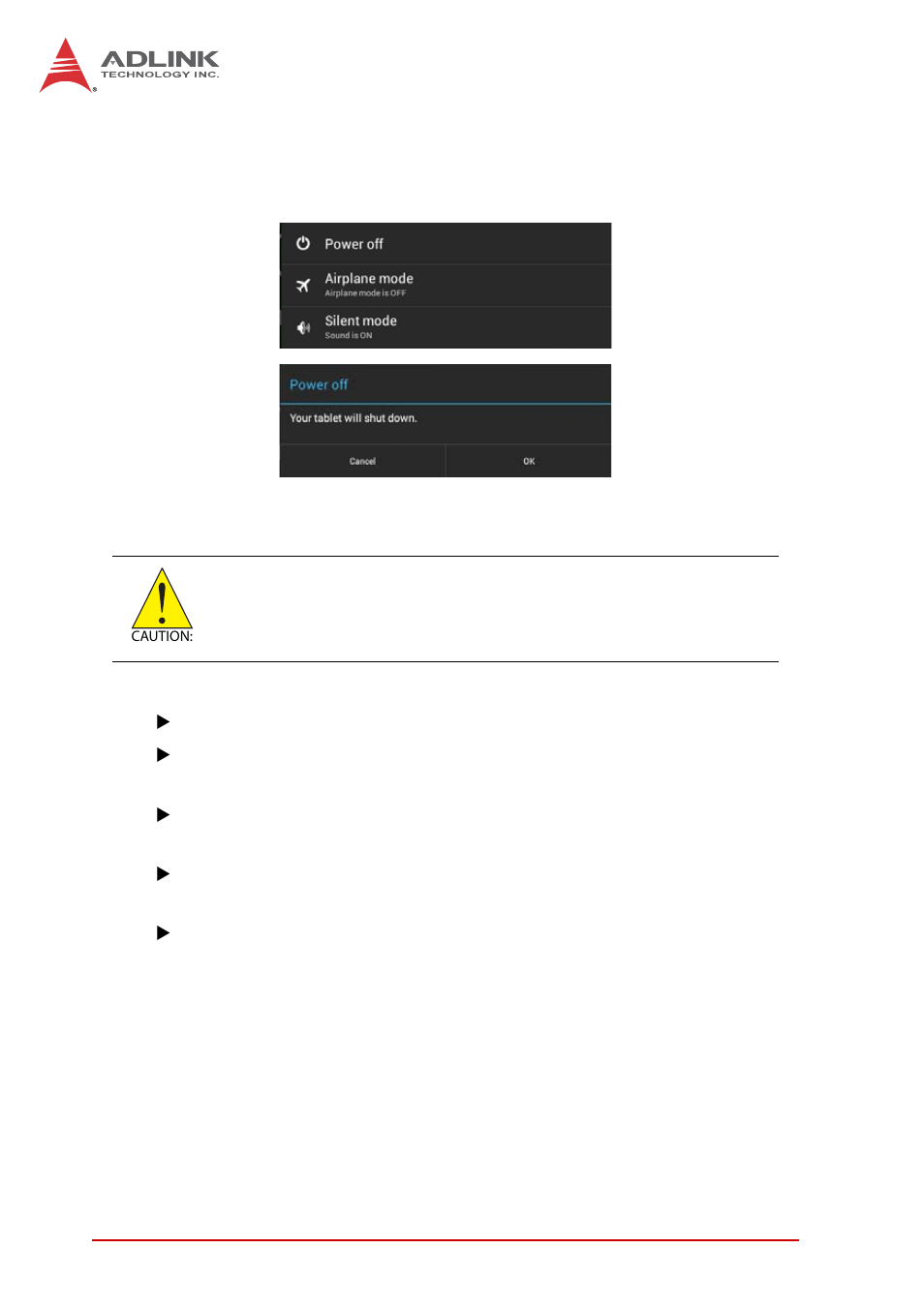 2 turn off, 3 navigating the touchscreen, Landscape and portrait view | Turn off, Navigating the touchscreen | ADLINK IMT-1 User Manual | Page 24 / 46