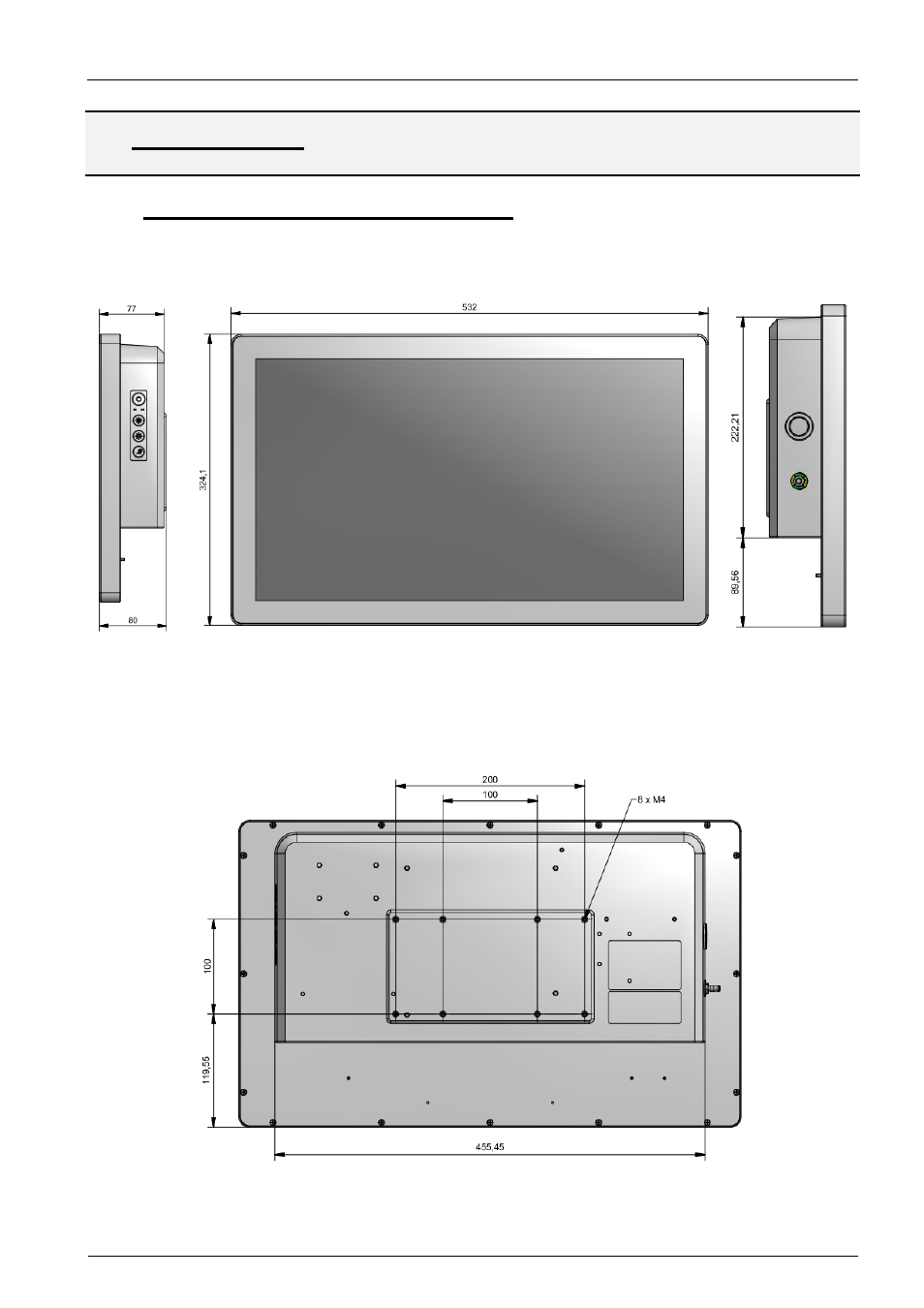 Pecifications, Echanical specifications, Imensions front and side view | Imensions rear view, Figure 7: mlc 4-21, dimensions front and side view, Mechanical specifications mlc 4-21 | ADLINK MLC 4-21 User Manual | Page 22 / 37