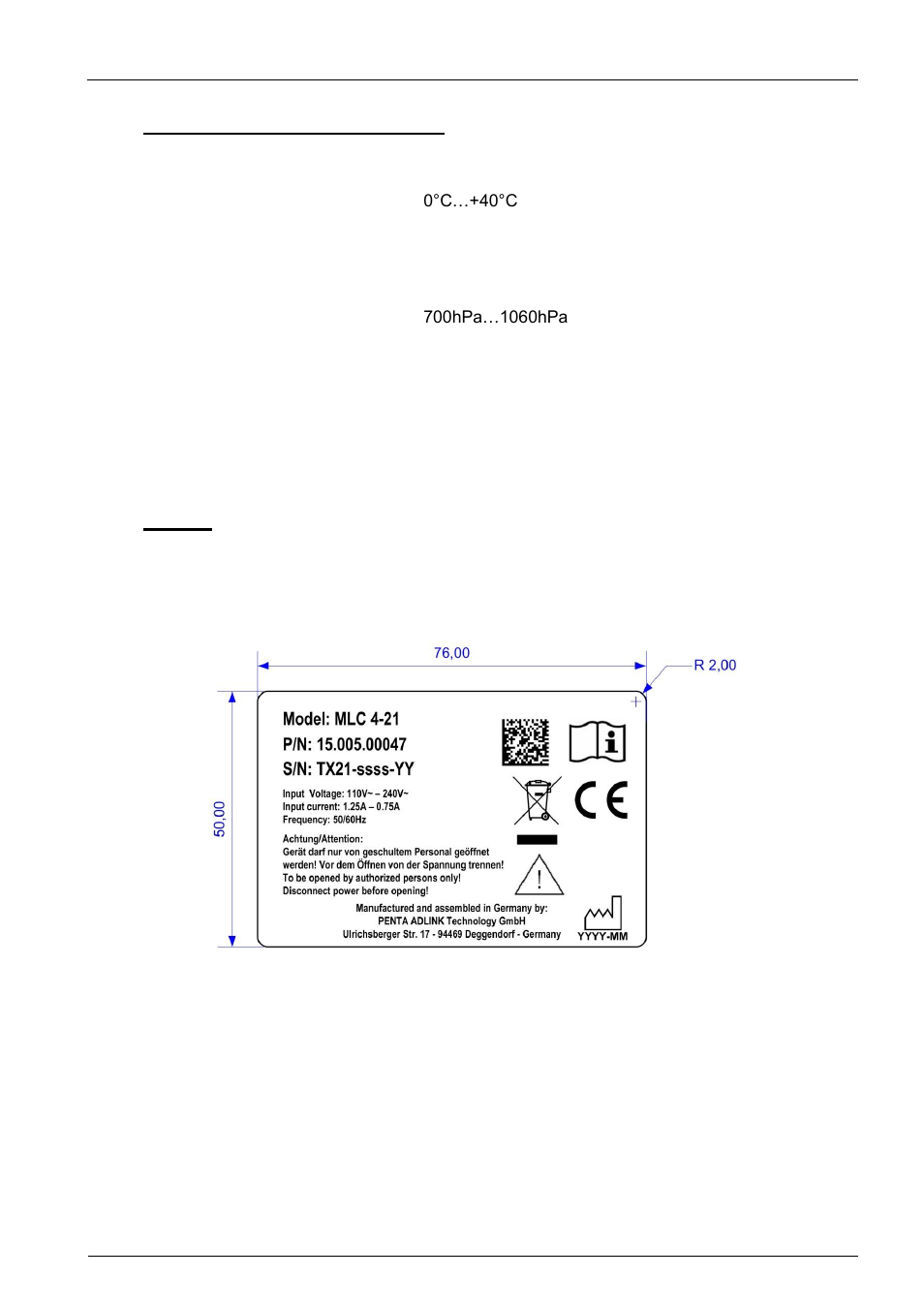 Nvironmental specifications, Rating, Abels | Erial number label, Figure 9: information on s/n label, Environmental specifications, Labels | ADLINK MLC 4-21 User Manual | Page 24 / 37