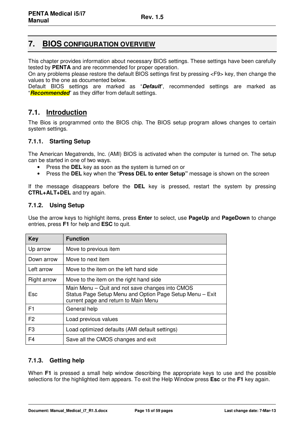 Bios, Introduction | ADLINK Medical-i7 18/21 User Manual | Page 15 / 59