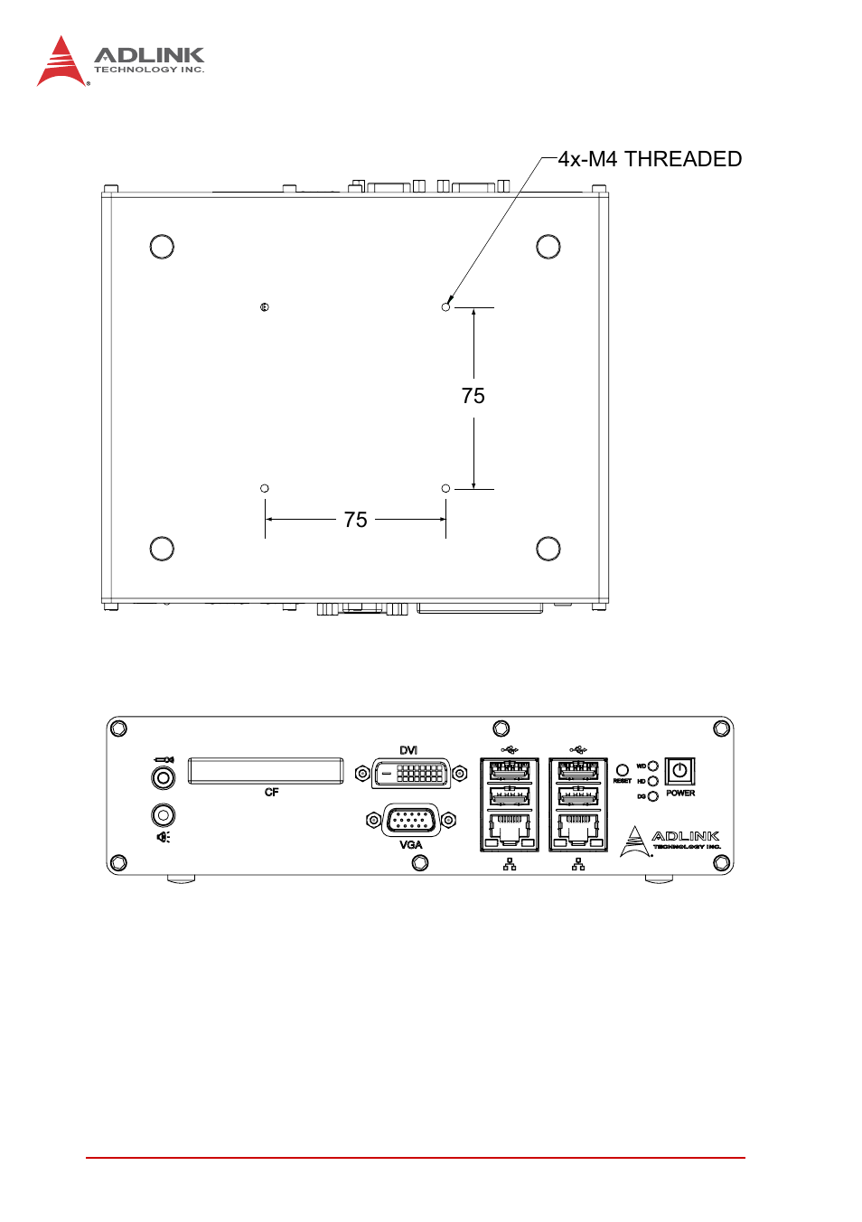 Figure 1-3, Underside view, Figure 1-4 | Front view | ADLINK iSeries Monitor 18/21 User Manual | Page 20 / 84