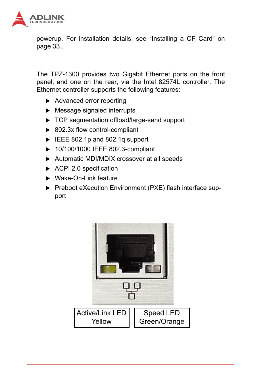 8 gigabit ethernet (intel 82574l), 9 active/link & speed leds, Gigabit ethernet (intel 82574l) | Active/link & speed leds, Figure 1-8 | ADLINK iSeries Monitor 18/21 User Manual | Page 24 / 84