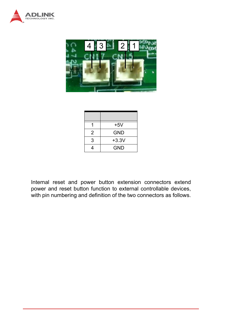 8 reset/power button extension internal connector, Reset/power button extension internal connector, Figure 1-16 | Table 1-13 | ADLINK iSeries Monitor 18/21 User Manual | Page 36 / 84