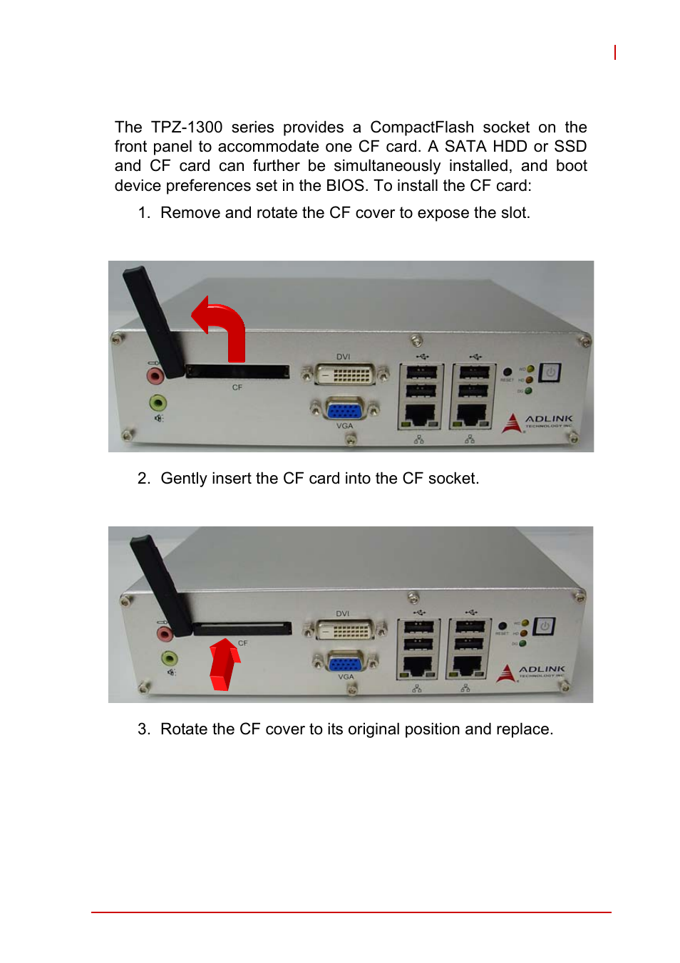 3 installing a cf card, Installing a cf card | ADLINK iSeries Monitor 18/21 User Manual | Page 45 / 84