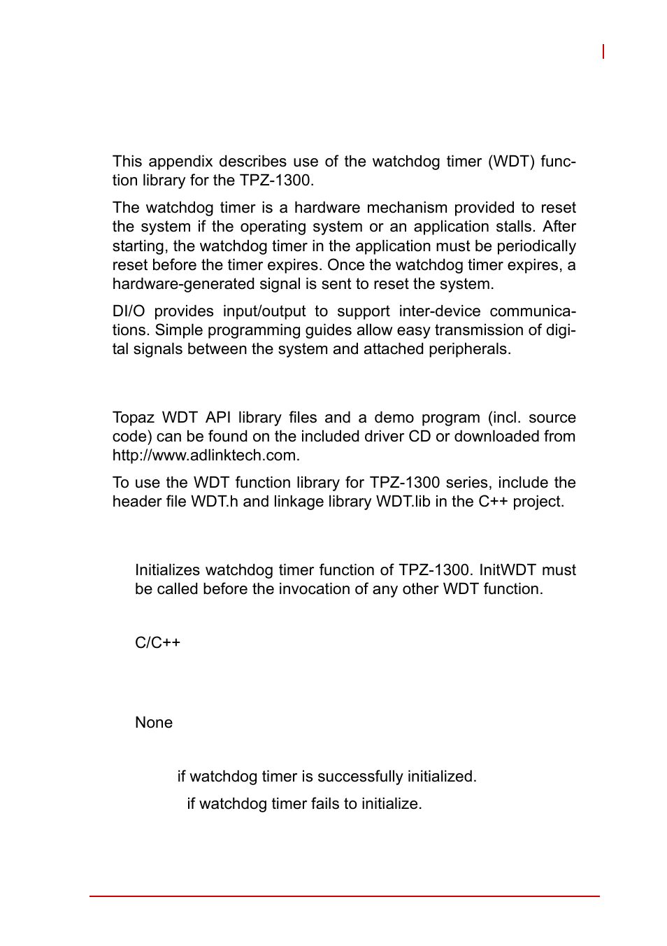 A.1 wdt with api/windows, Initwdt, Wdt with api/windows | ADLINK iSeries Monitor 18/21 User Manual | Page 57 / 84