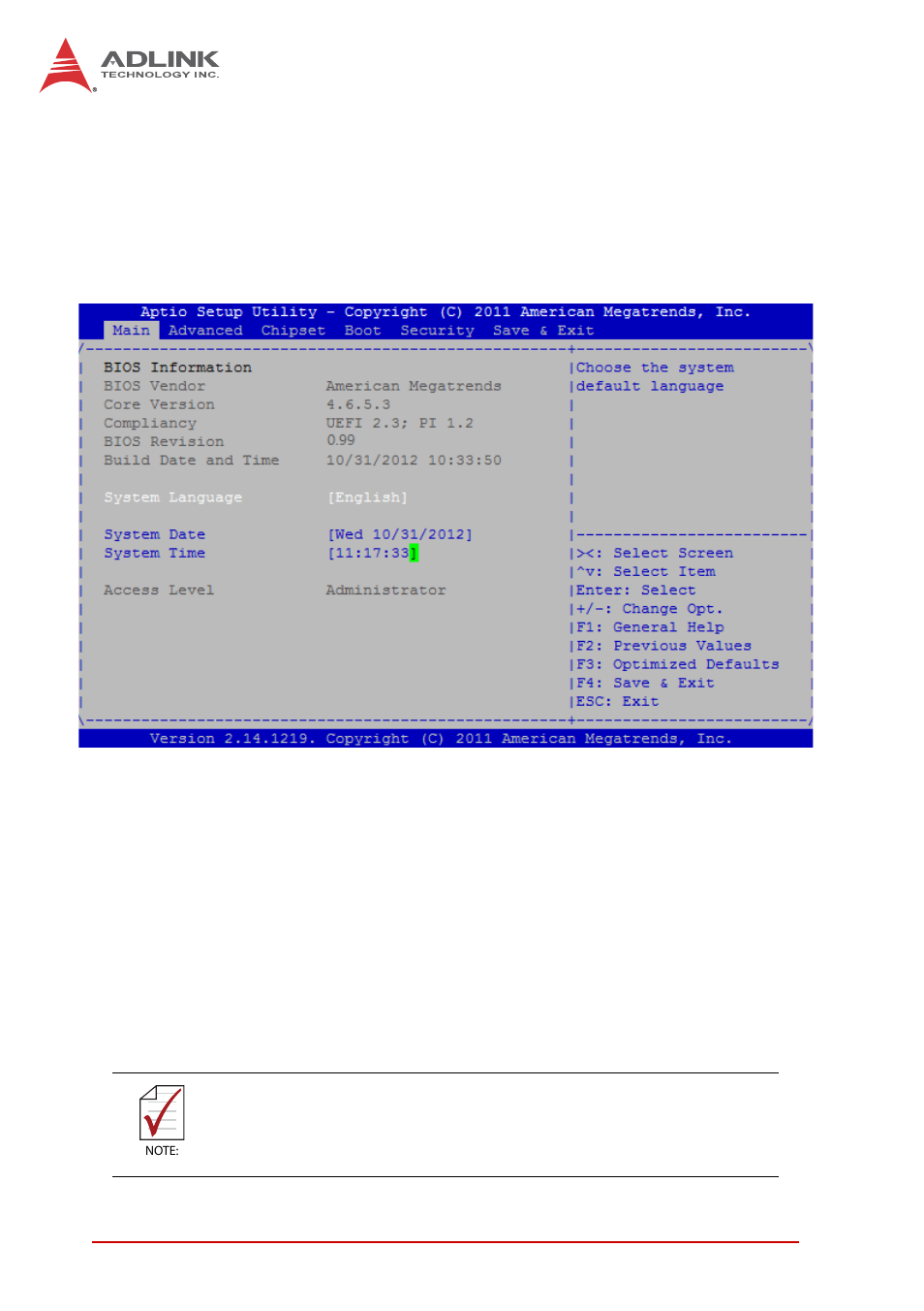 3 main setup, System & board info, Main setup | ADLINK STC-15W04 User Manual | Page 32 / 66