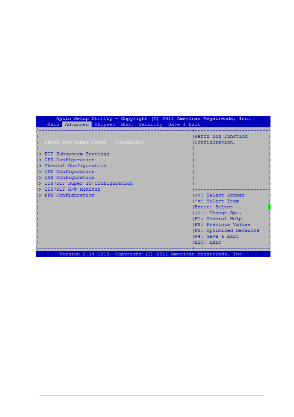 4 advanced bios setup, Watchdog timer timeout, Advanced bios setup | ADLINK STC-15W04 User Manual | Page 33 / 66