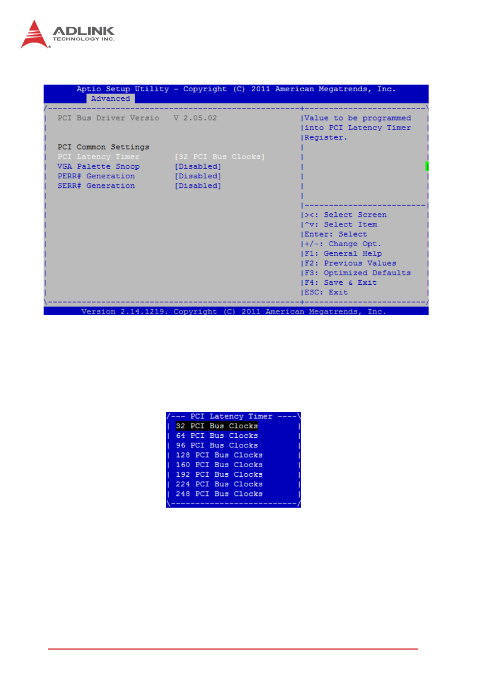 1 pci subsystem settings, Pci latency timer, Vga palette snoop | ADLINK STC-15W04 User Manual | Page 34 / 66